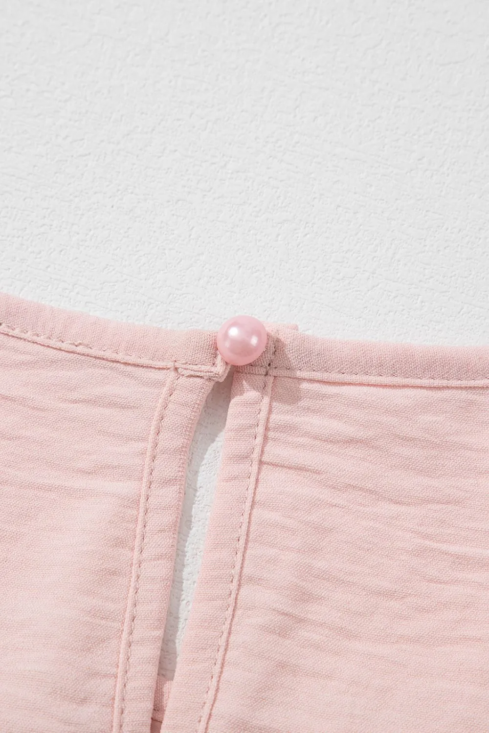 Solid Color Flounce Sleeve Pleated Round Neck Blouse - Image 9