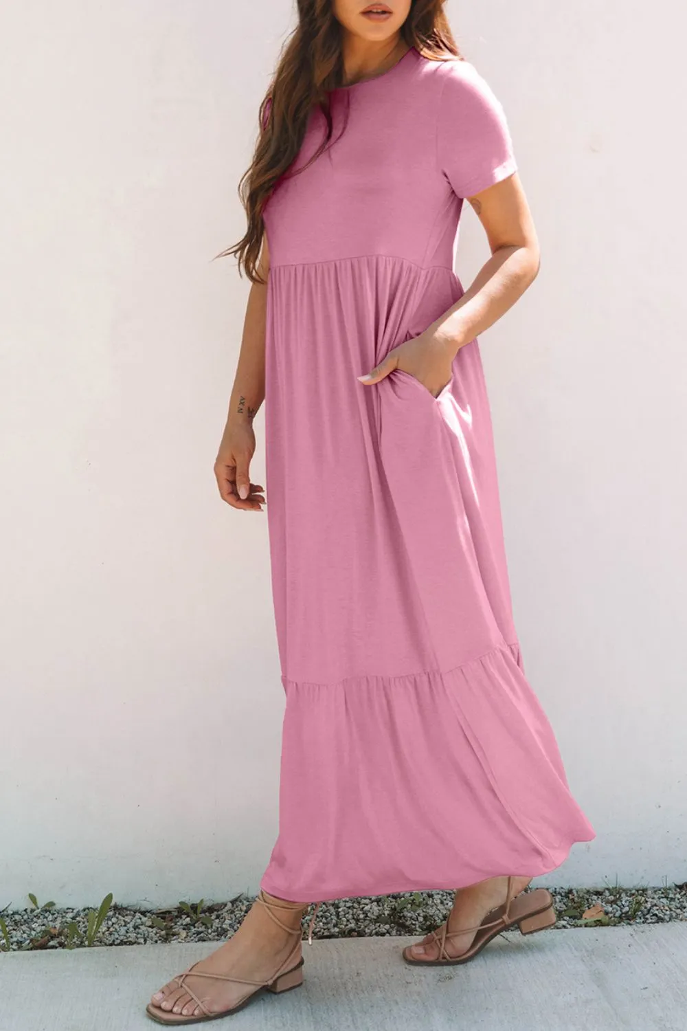 Solid Color High Waist Pocketed Tee Dress - Image 5