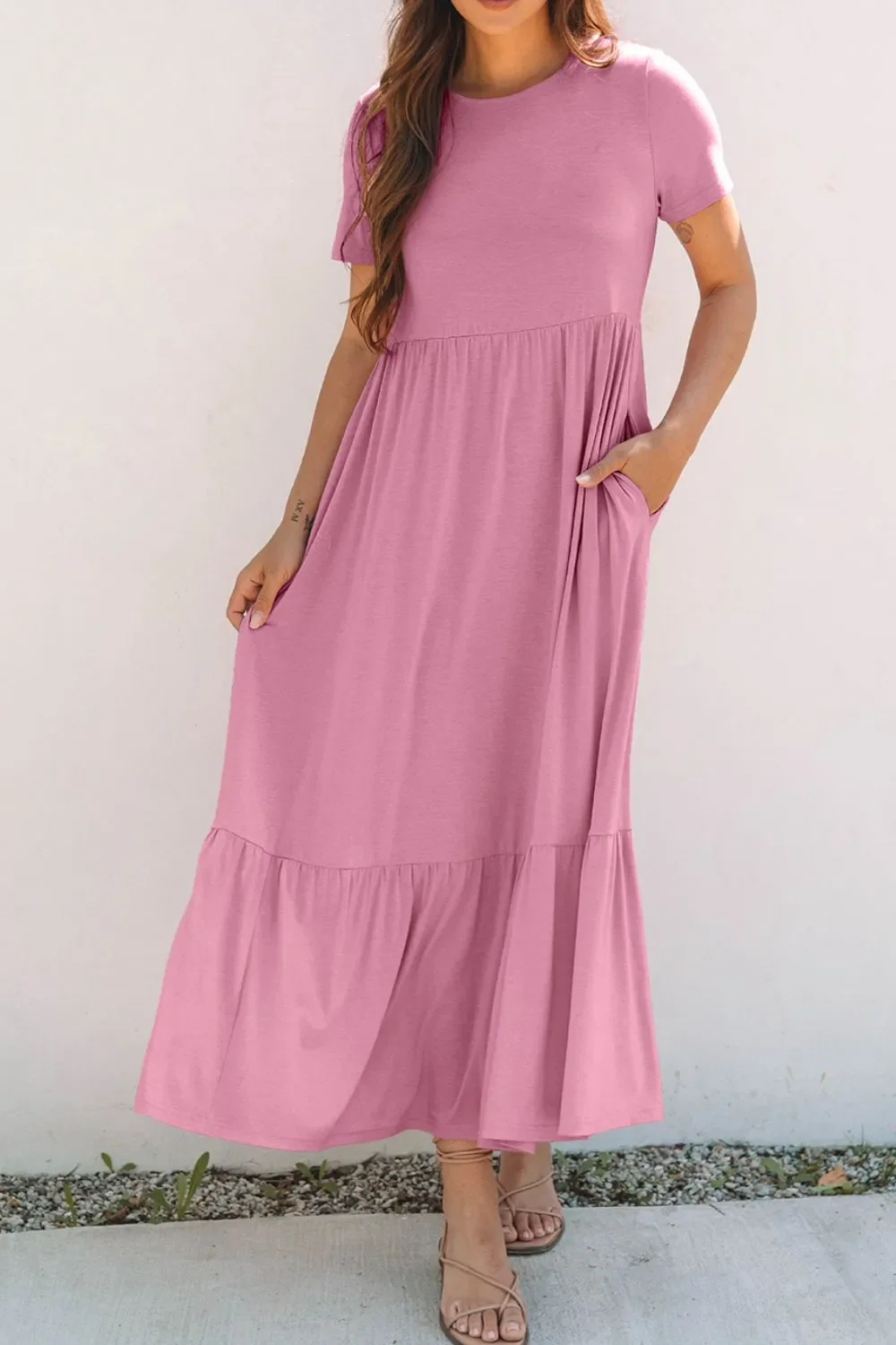 Solid Color High Waist Pocketed Tee Dress - Image 6