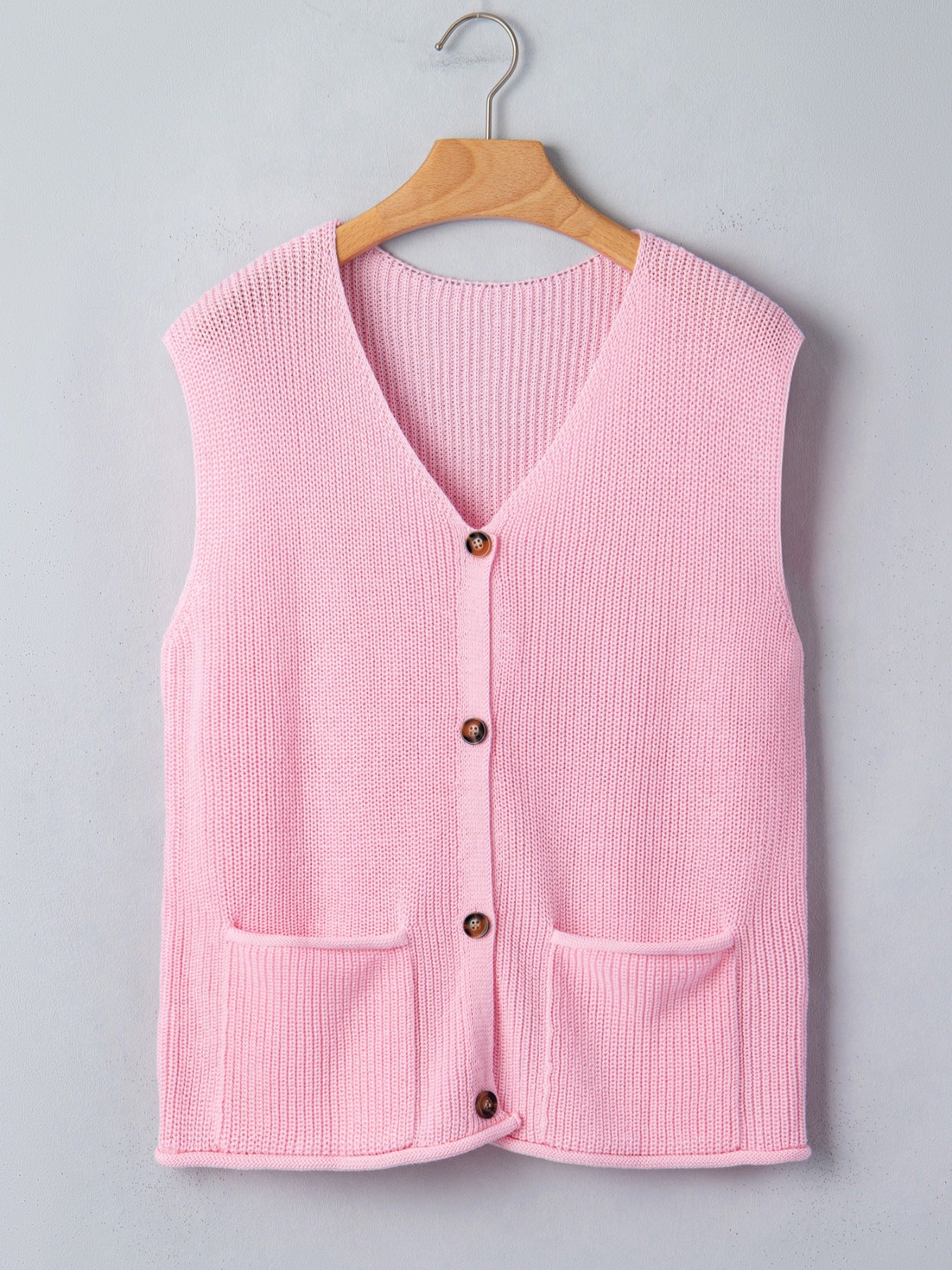 Solid Color Knit V Neck Button Front Sweater Vest - Image 7