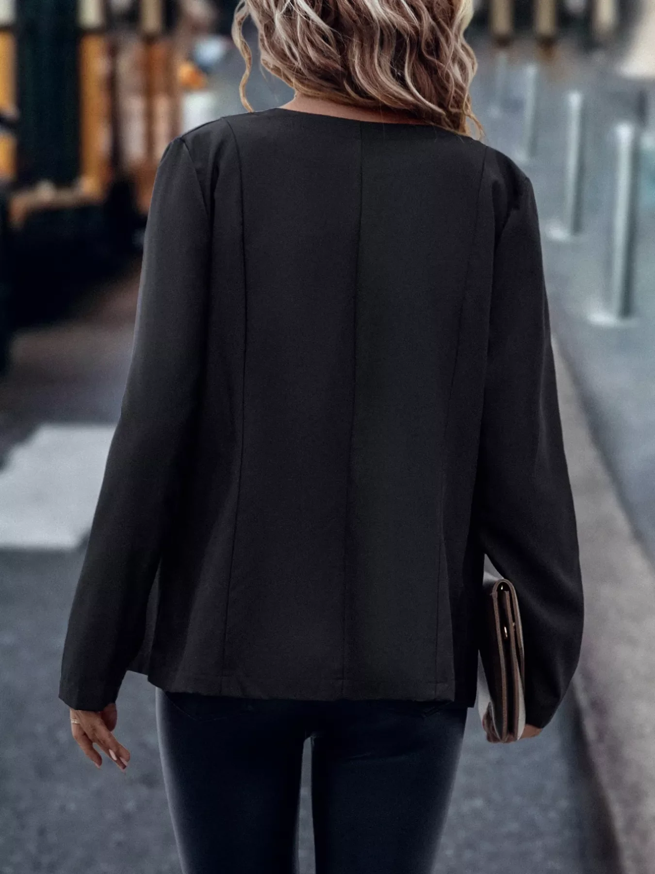 Solid Color Long Sleeve Outerwear - Image 6