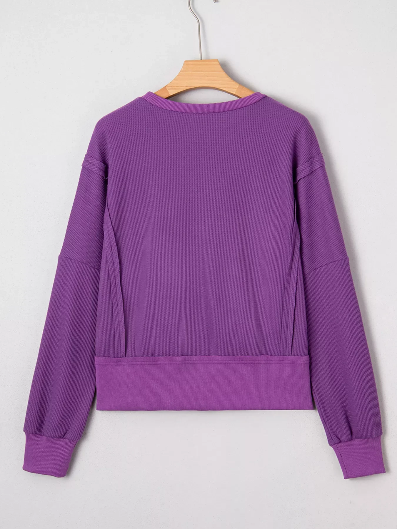 Solid Color Raw Seam Patchwork Ribbed Drop Shoulder Sweatshirt - Image 4
