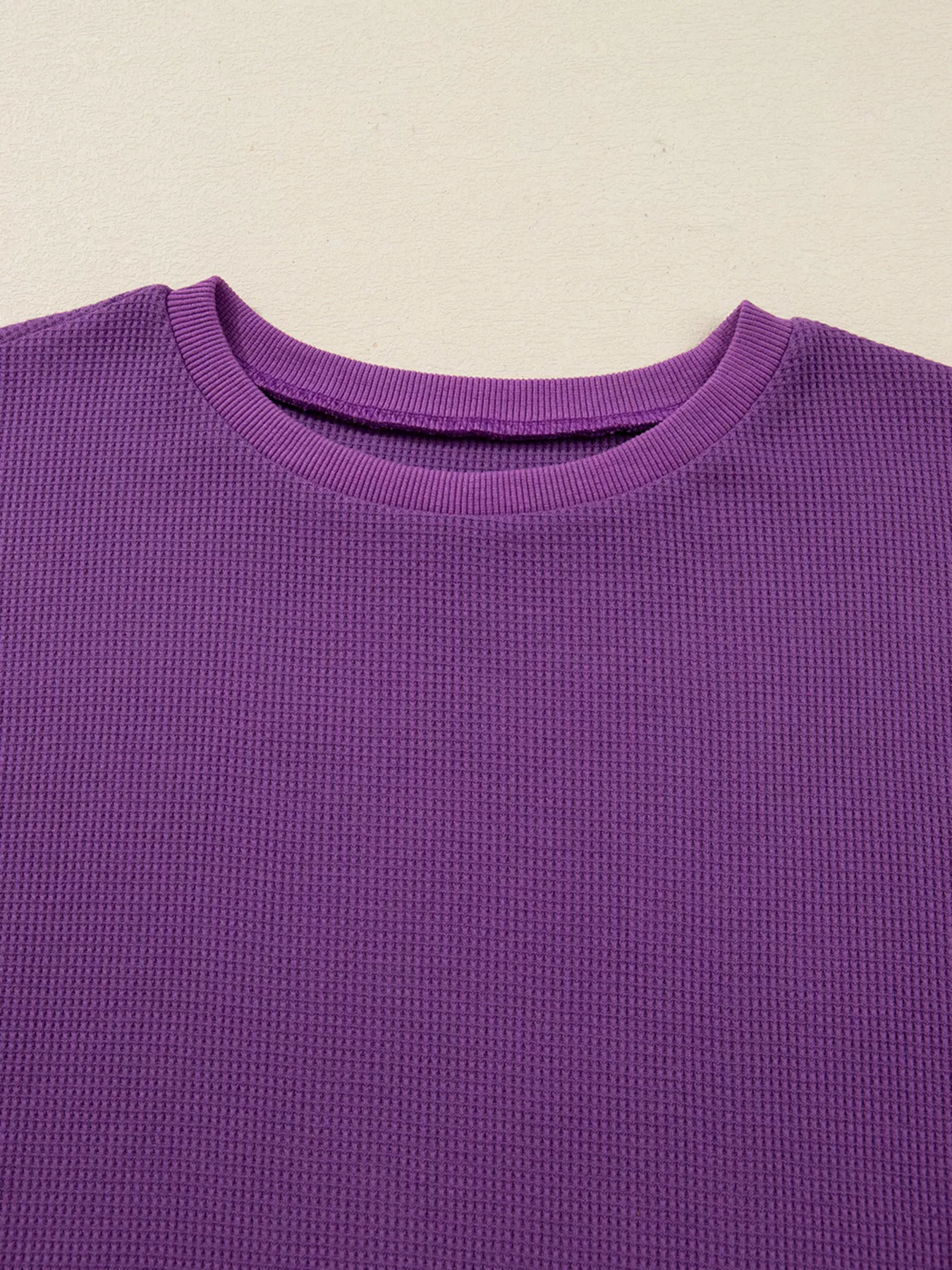 Solid Color Raw Seam Patchwork Ribbed Drop Shoulder Sweatshirt - Image 5