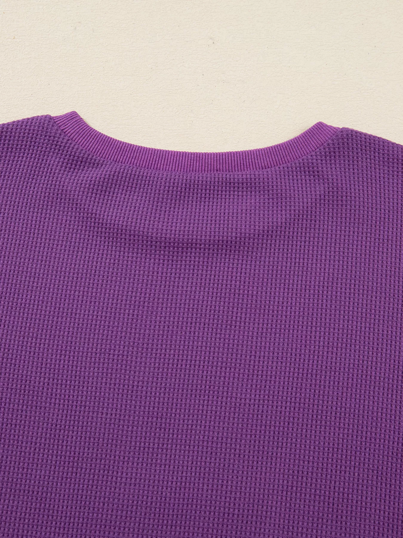 Solid Color Raw Seam Patchwork Ribbed Drop Shoulder Sweatshirt - Image 6