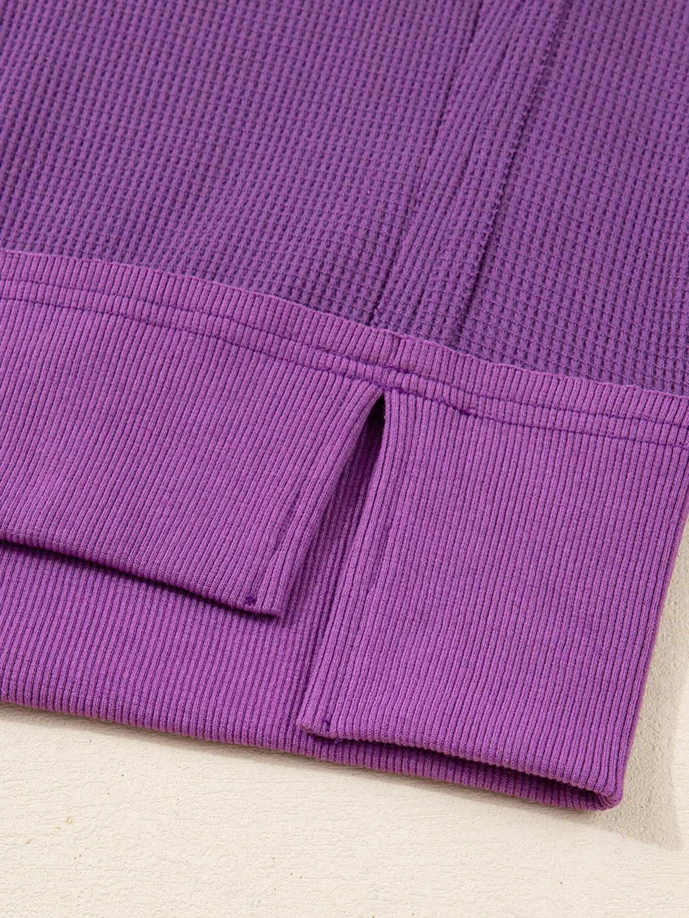 Solid Color Raw Seam Patchwork Ribbed Drop Shoulder Sweatshirt - Image 7