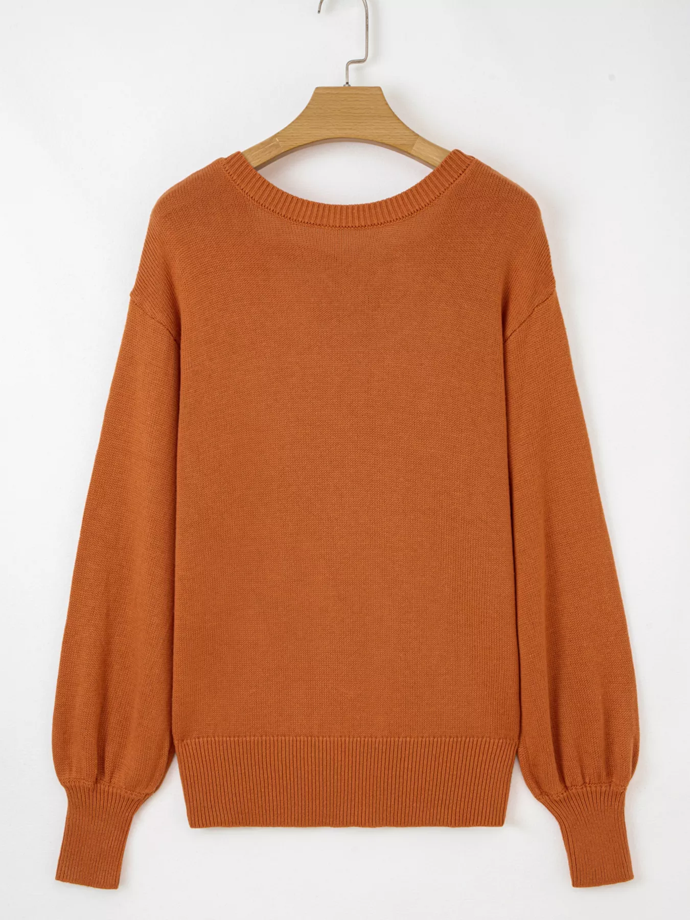 Solid Color Ribbed Trim Drop Shoulder Sweater - Image 2