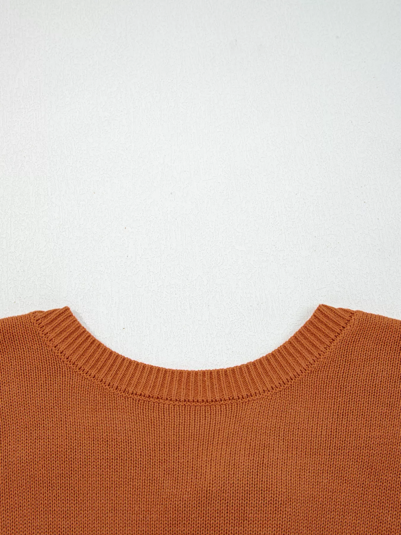 Solid Color Ribbed Trim Drop Shoulder Sweater - Image 5