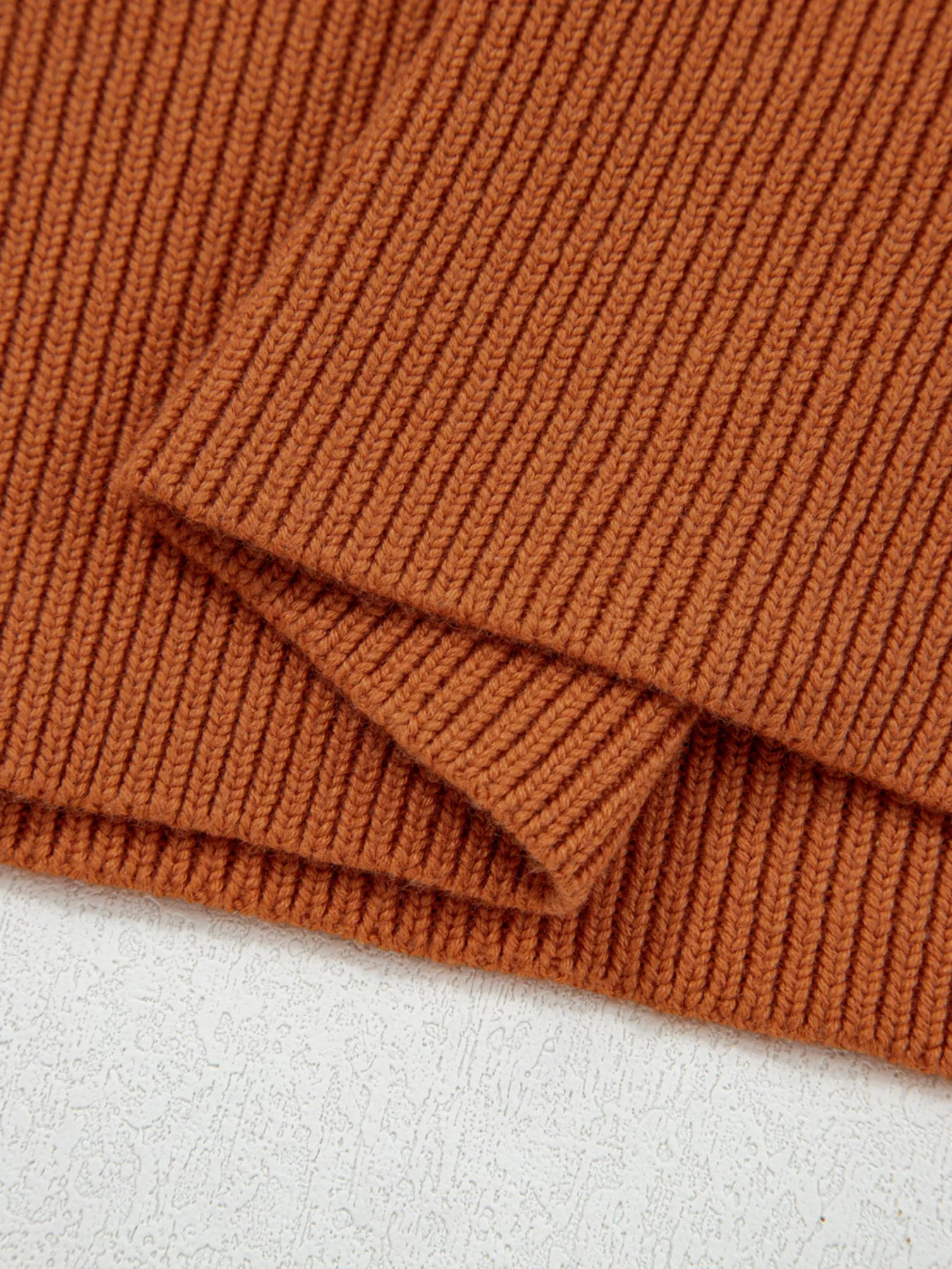 Solid Color Ribbed Trim Drop Shoulder Sweater - Image 7