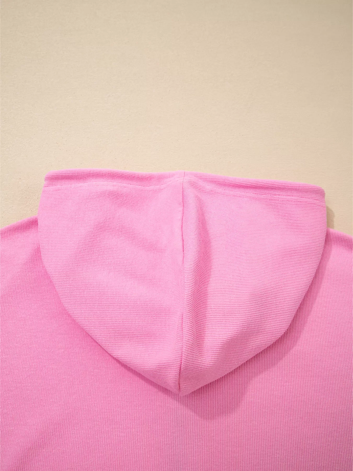 Solid Color Ribbed Zip Up Drawstring Hooded Jacket - Image 6