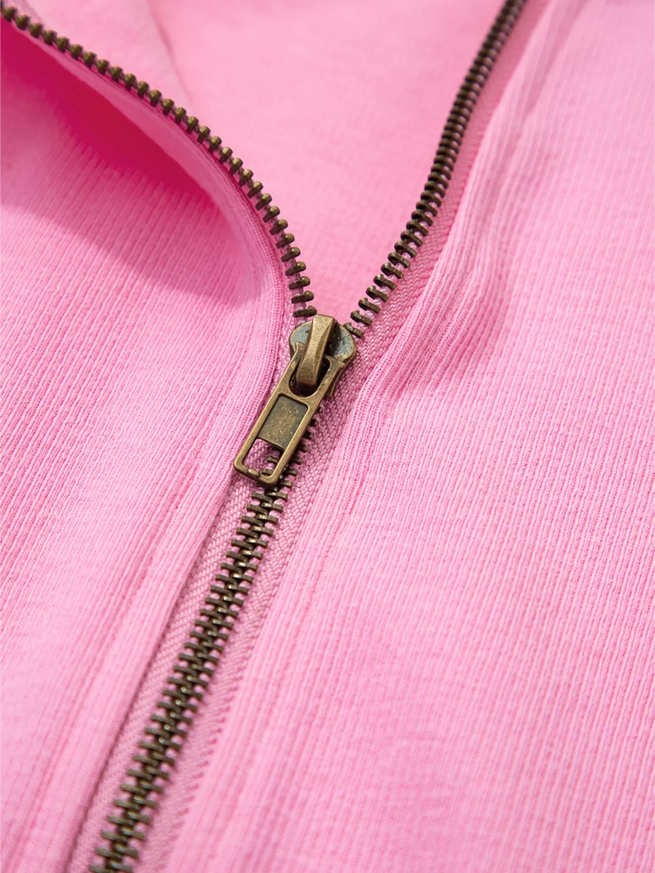 Solid Color Ribbed Zip Up Drawstring Hooded Jacket - Image 7