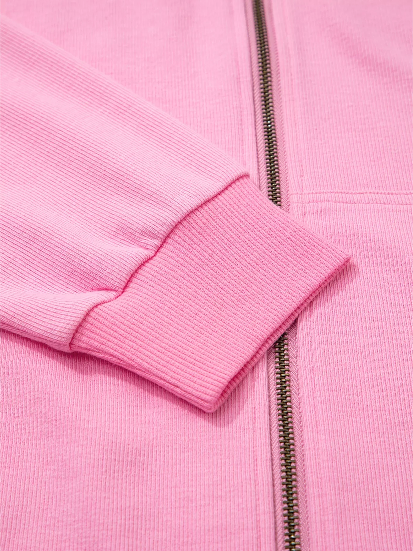 Solid Color Ribbed Zip Up Drawstring Hooded Jacket - Image 8
