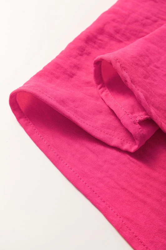 Solid Color Shirred Cuff Notch V Neck Blouse - Image 9