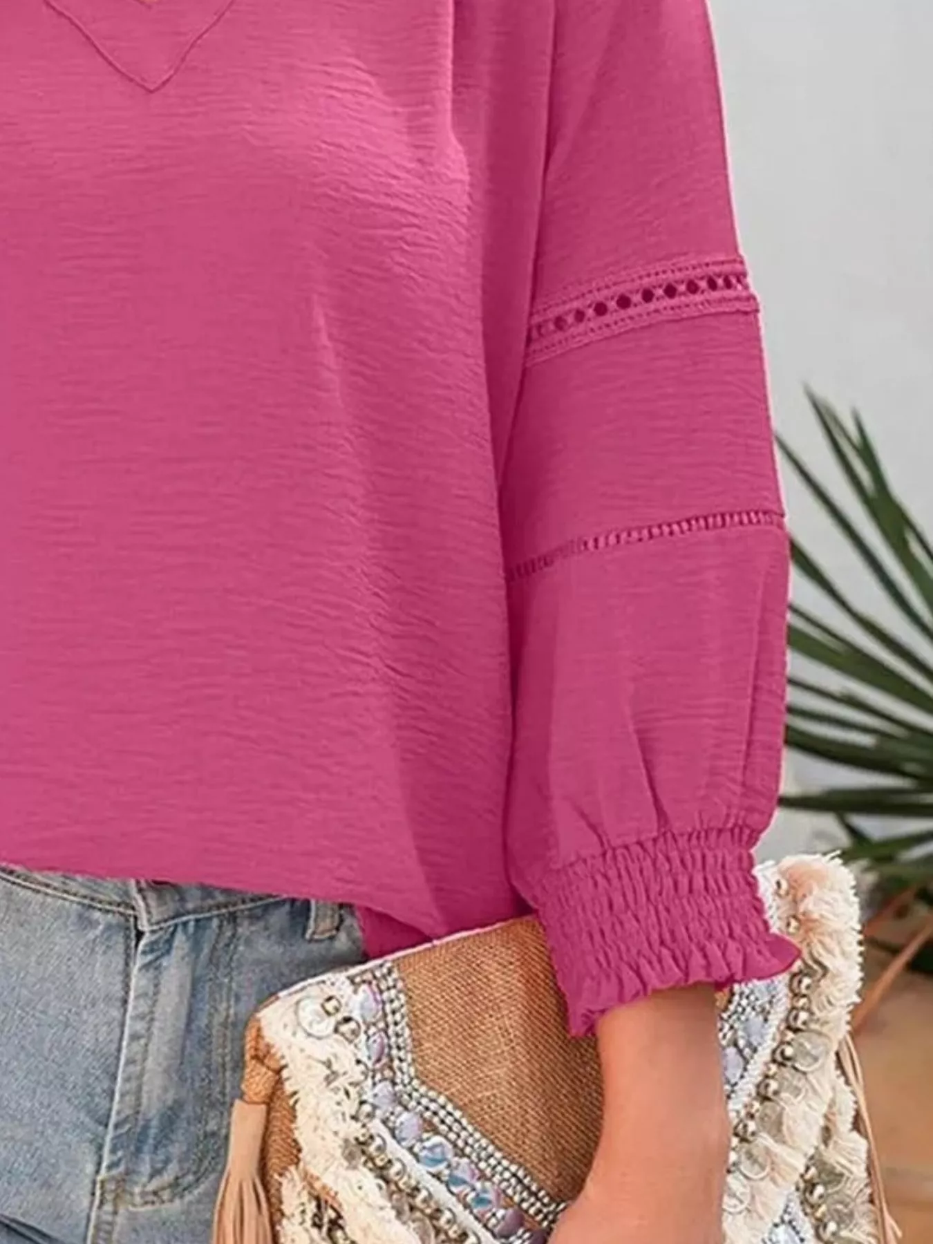 Solid Color Smocked Long Sleeve Blouse - Image 27
