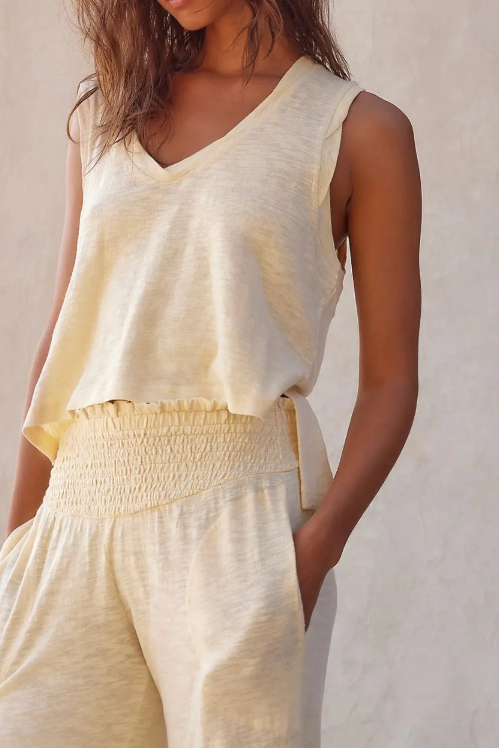 Solid Color Tank Top and Smocked Waist Pants Set - Image 3