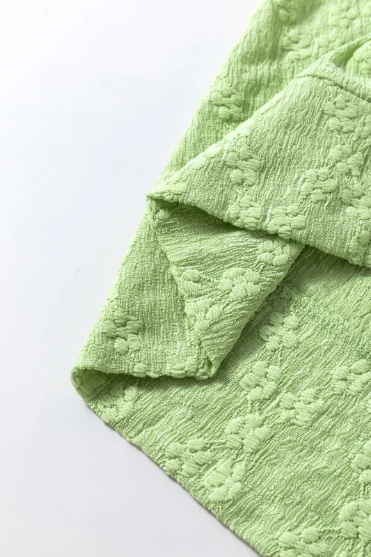 Solid Color Textured Side Split Crew Neck Blouse - Image 11
