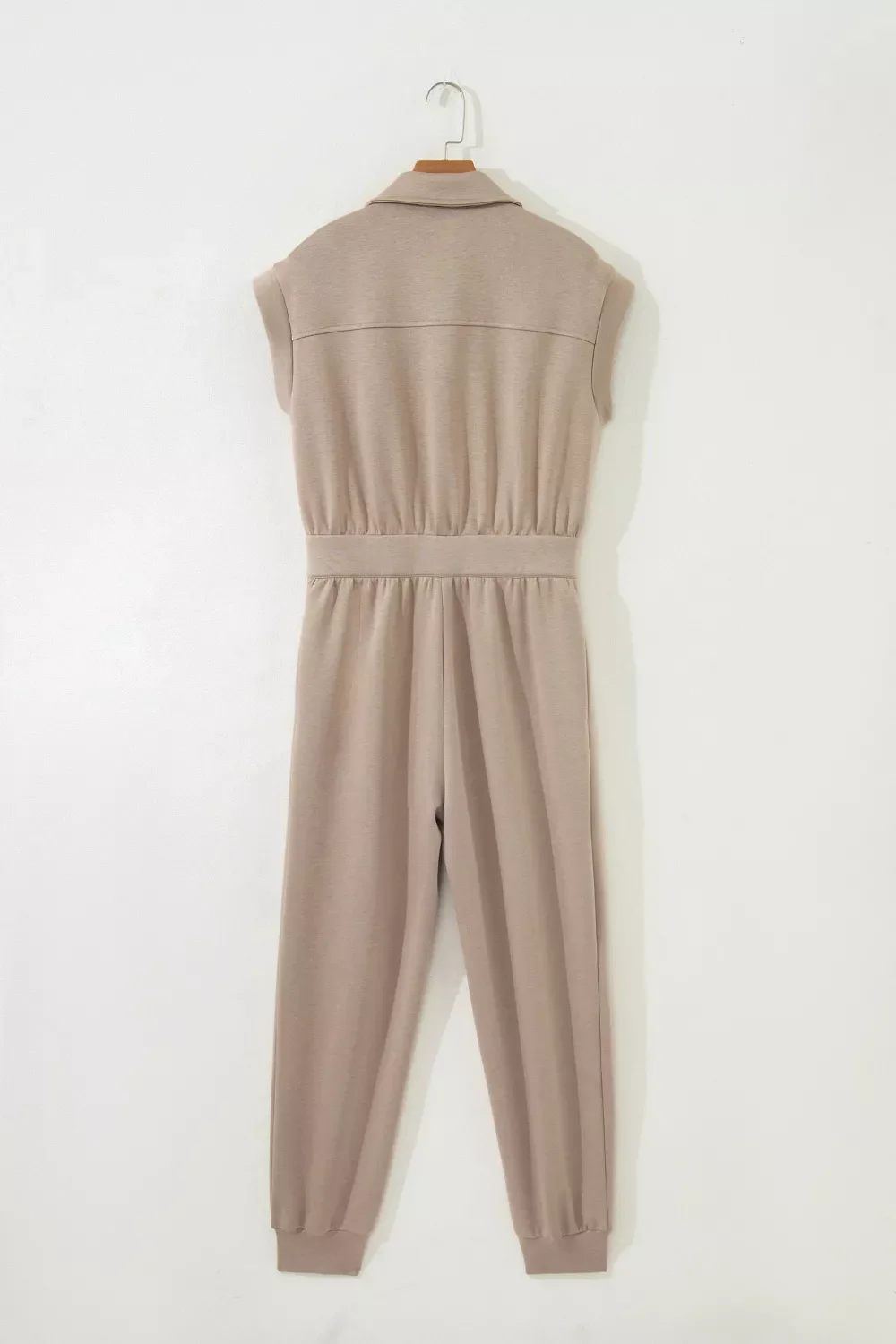Solid Color Zip Front Short Sleeve Collared Jumpsuit - Image 5