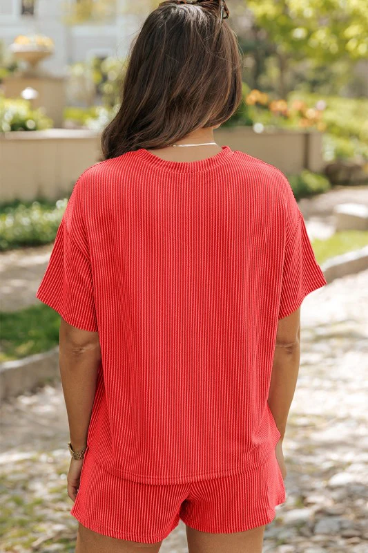 Solid Corded Short Sleeve Tee and Shorts Set - Image 16