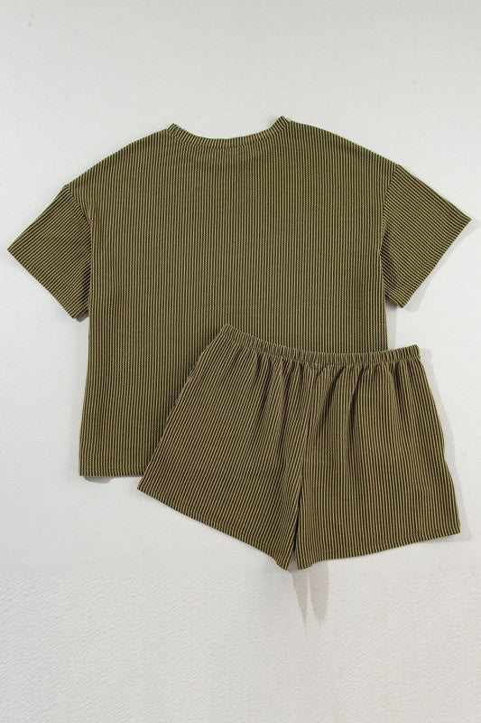 Solid Corded Short Sleeve Tee and Shorts Set - Image 34