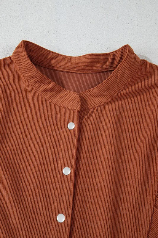 Solid Corduroy 3/4 Sleeve Snap Button Dress - Image 15