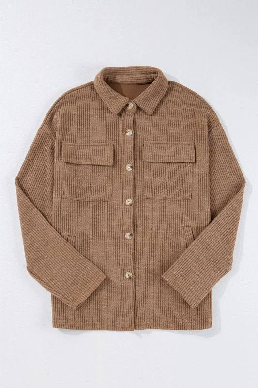 Solid Corduroy Button-Up Long Sleeve Jacket - Image 10