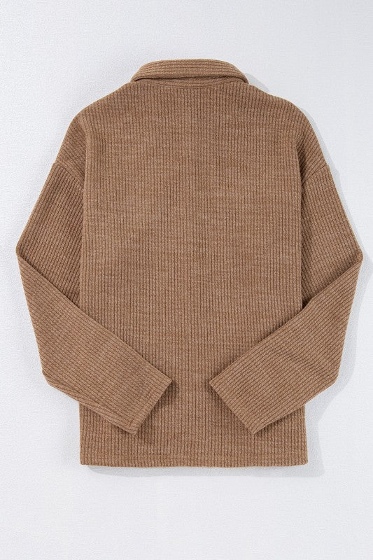 Solid Corduroy Button-Up Long Sleeve Jacket - Image 11