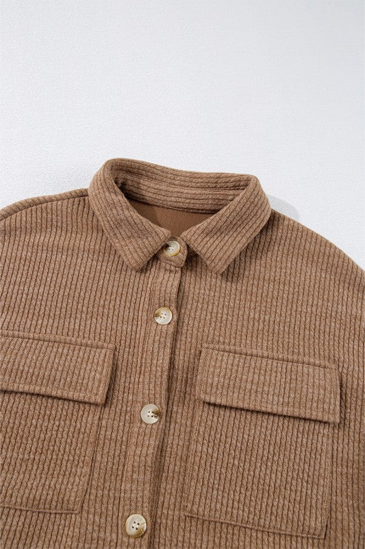 Solid Corduroy Button-Up Long Sleeve Jacket - Image 12
