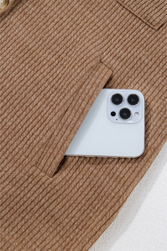 Solid Corduroy Button-Up Long Sleeve Jacket - Image 13