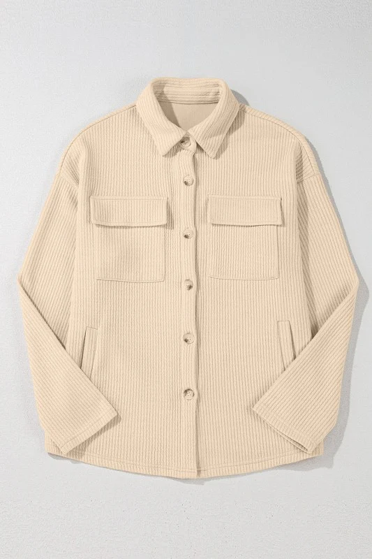 Solid Corduroy Button-Up Long Sleeve Jacket - Image 16