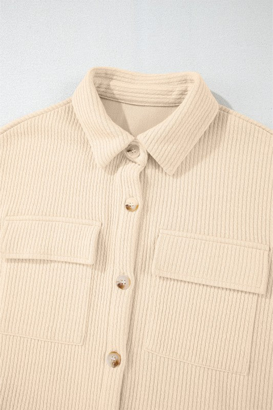 Solid Corduroy Button-Up Long Sleeve Jacket - Image 19