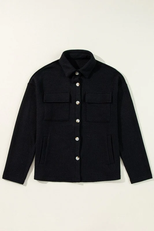 Solid Corduroy Button-Up Long Sleeve Jacket - Image 22