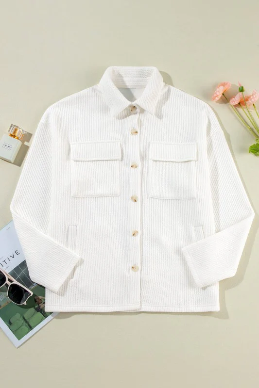 Solid Corduroy Button-Up Long Sleeve Jacket - Image 6