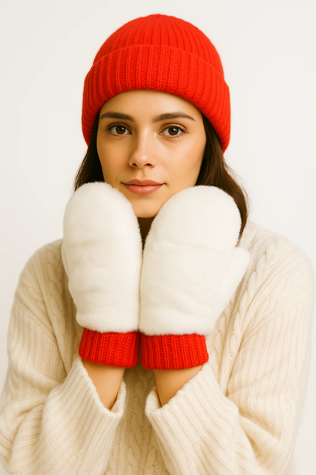 Solid Faux Fur Mittens - Image 4