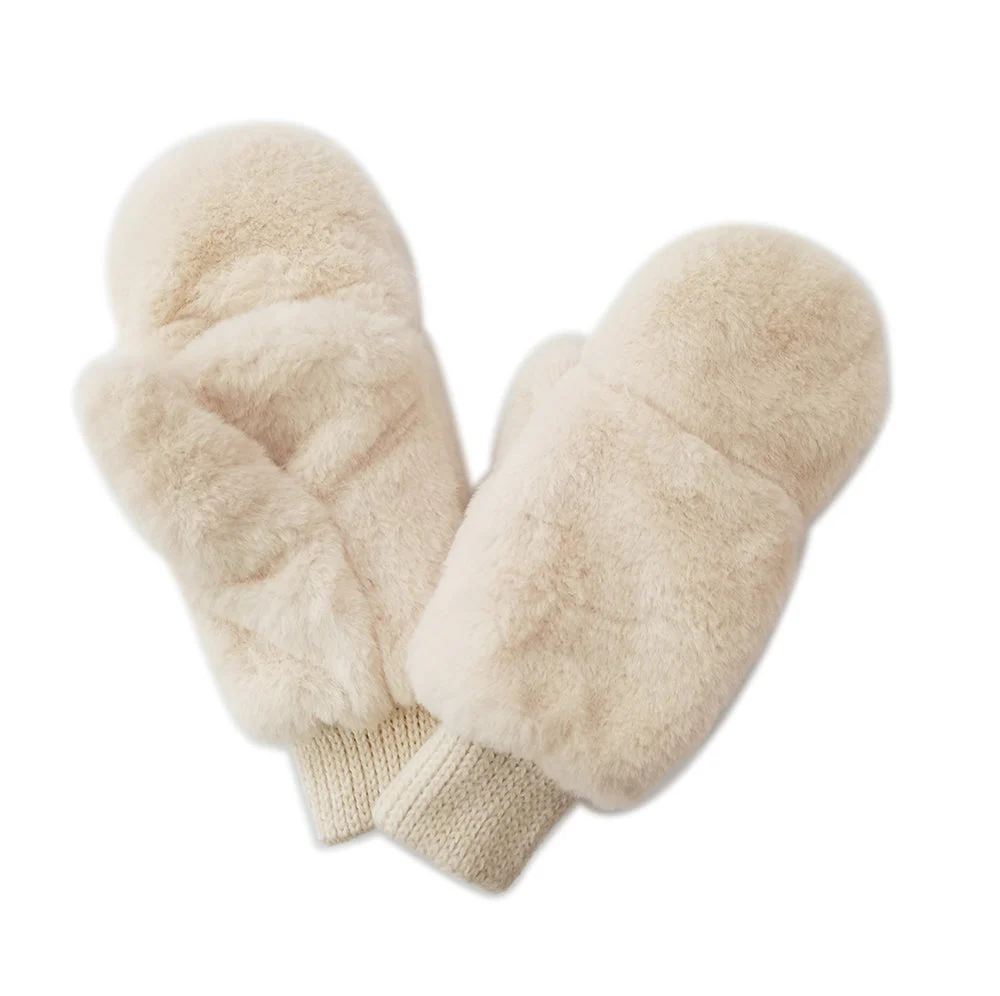Solid Faux Fur Mittens - Image 3