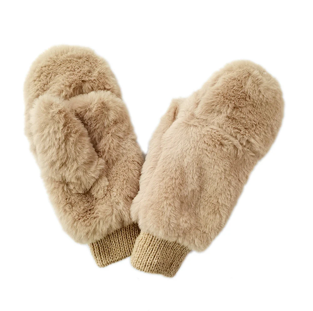 Solid Faux Fur Mittens - Image 4