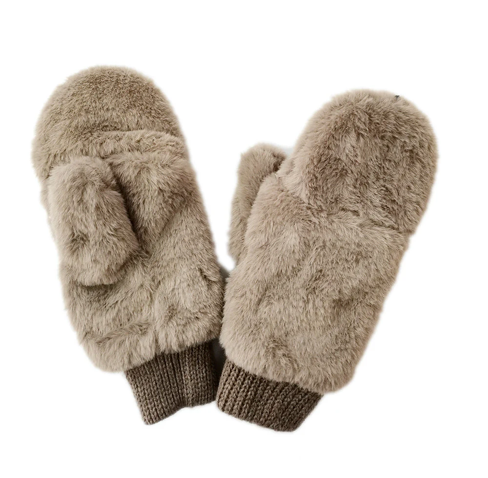 Solid Faux Fur Mittens - Image 5