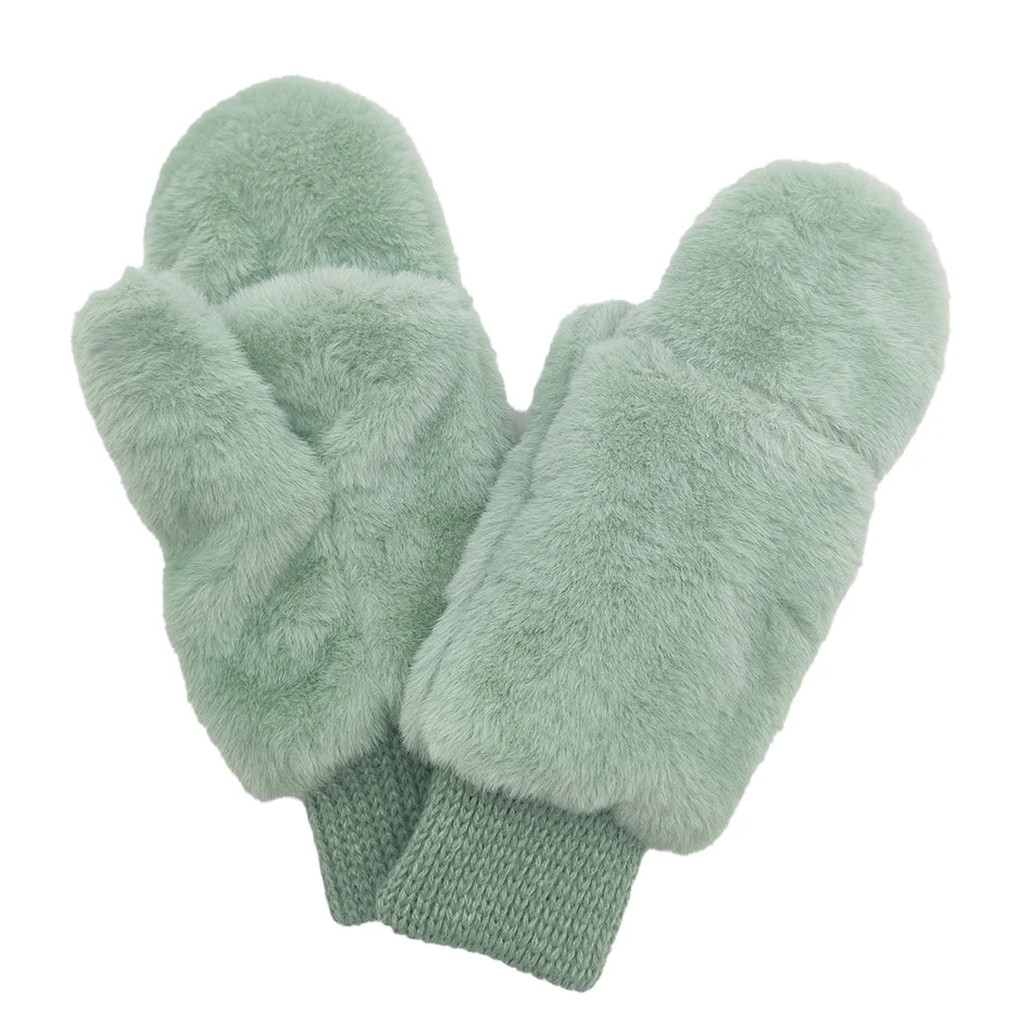 Solid Faux Fur Mittens - Image 7