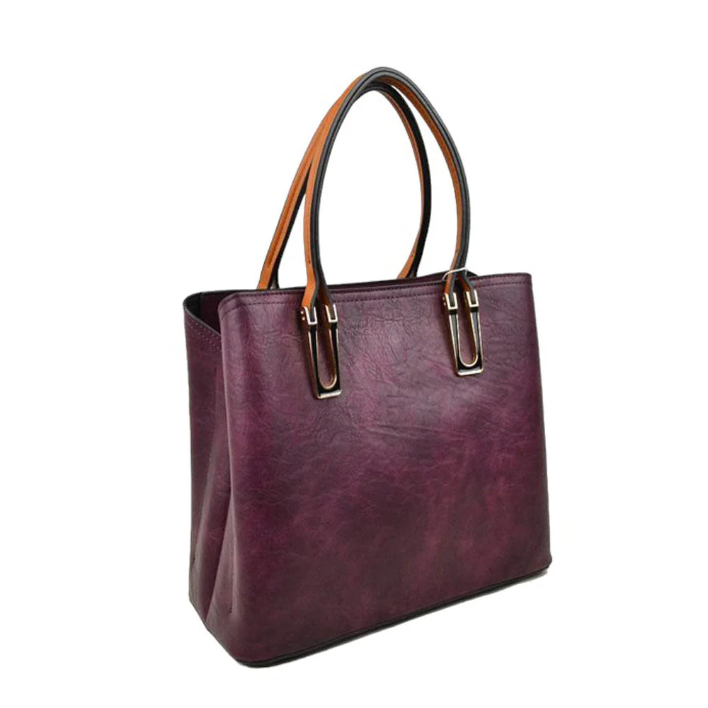 Solid Faux Leather Tote Bag Shoulder Bag - Image 15