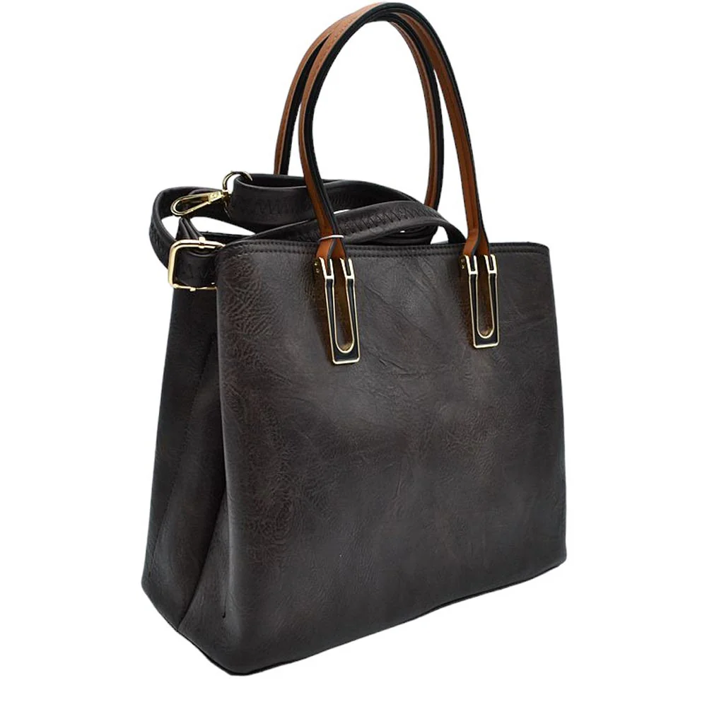 Solid Faux Leather Tote Bag Shoulder Bag - Image 7