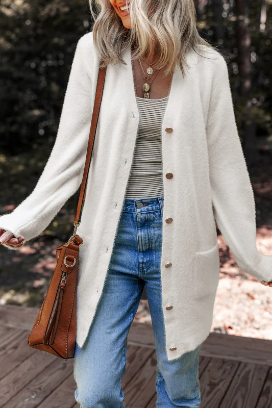 Solid Fuzzy Button-Front Cardigan - Image 8