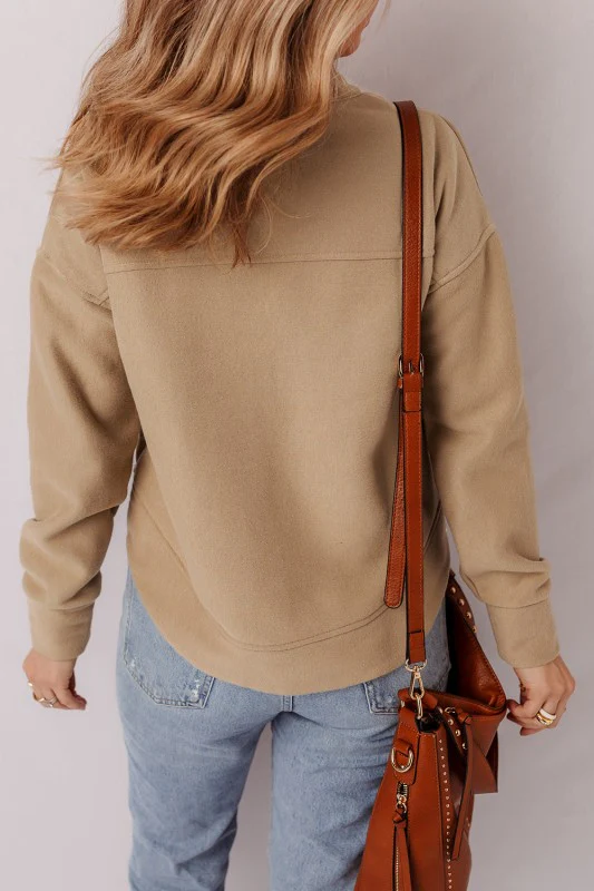 Solid Grommet V-Neck Drop Shoulder Sweatshirt - Image 2