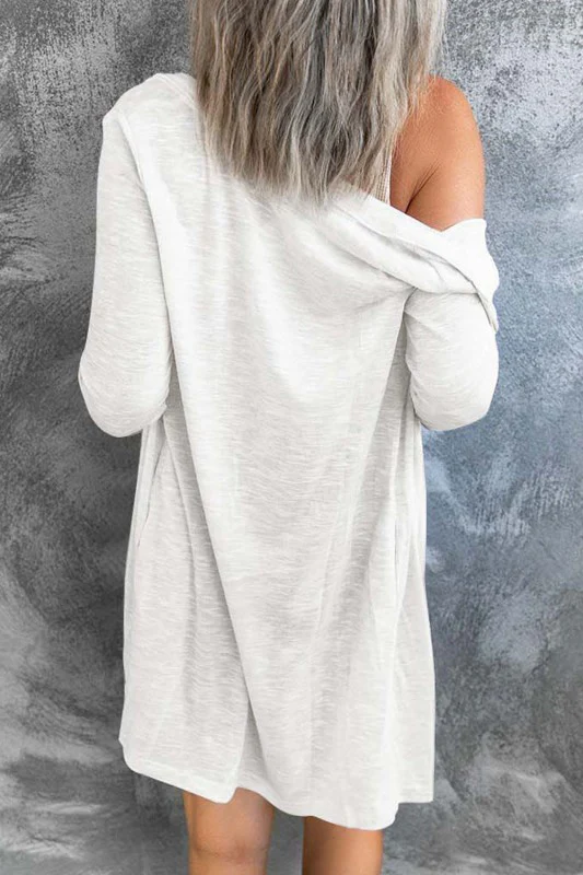 Solid Open-Front Buttoned Cardigan - Image 3