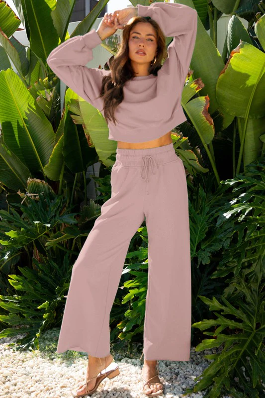 Solid Puff Sleeve Top and Drawstring Pants Set - Image 11