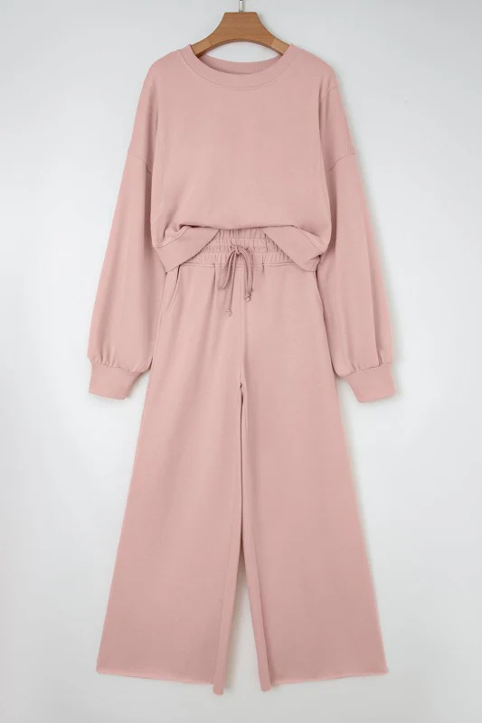 Solid Puff Sleeve Top and Drawstring Pants Set - Image 12