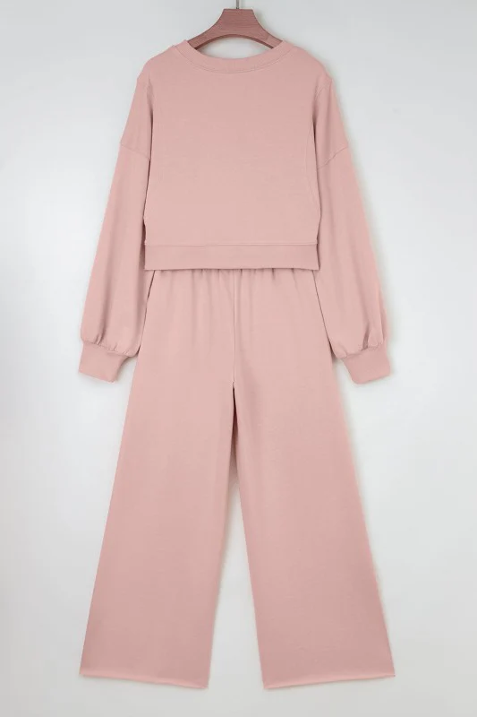 Solid Puff Sleeve Top and Drawstring Pants Set - Image 13