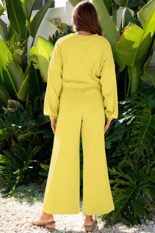 Solid Puff Sleeve Top and Drawstring Pants Set - Image 17