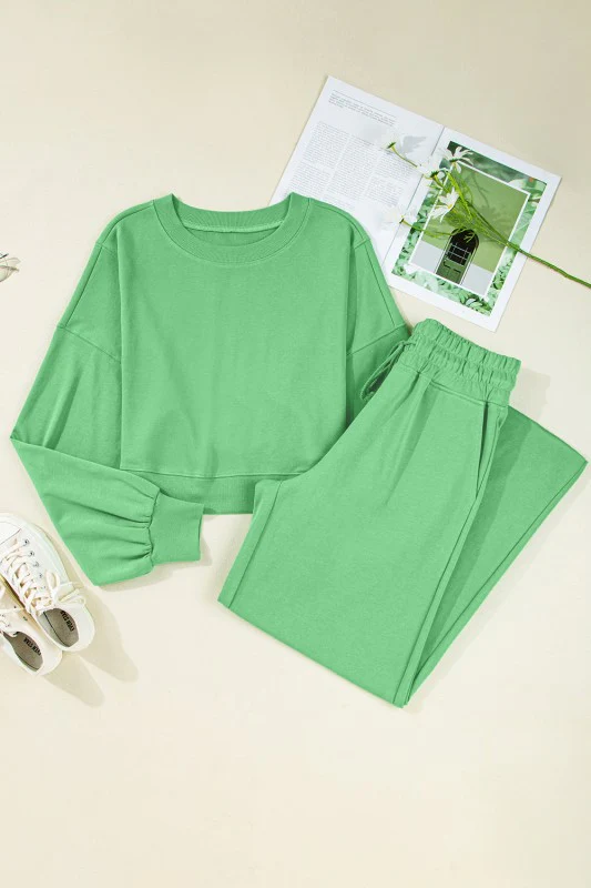 Solid Puff Sleeve Top and Drawstring Pants Set - Image 27