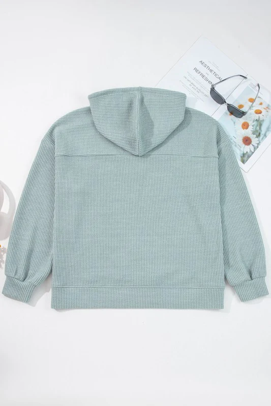 Solid Ribbed Drop Shoulder Hoodie - Image 3