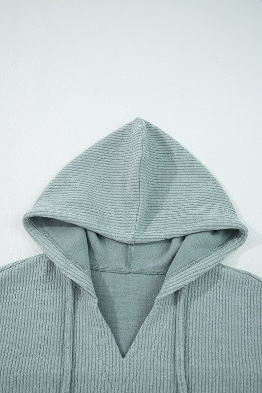 Solid Ribbed Drop Shoulder Hoodie - Image 4