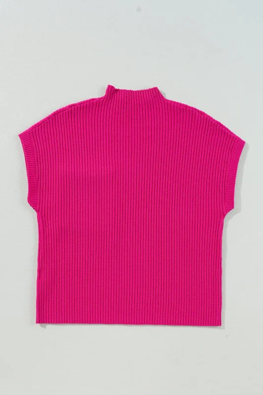 Solid Ribbed Knit Patch Pocket Short Sleeve Sweate - Image 124