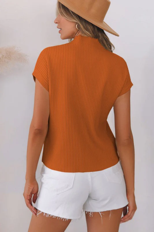 Solid Ribbed Knit Patch Pocket Short Sleeve Sweate - Image 2